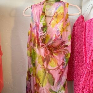 Etro Asymmetrical Dress in Pink and Green Floral